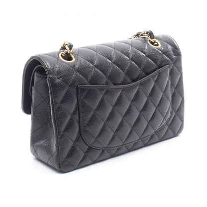 Chanel Shoulder Bag Quilted Double Flap Black Caviar Leather Chain — view 2