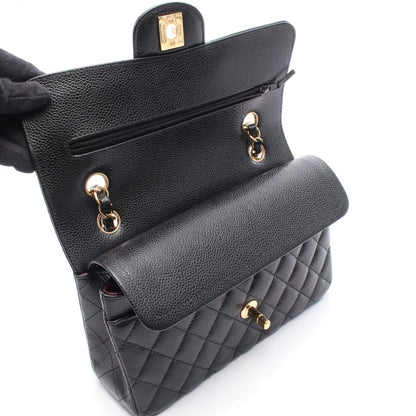 Chanel Shoulder Bag Quilted Double Flap Black Caviar Leather Chain — view 7