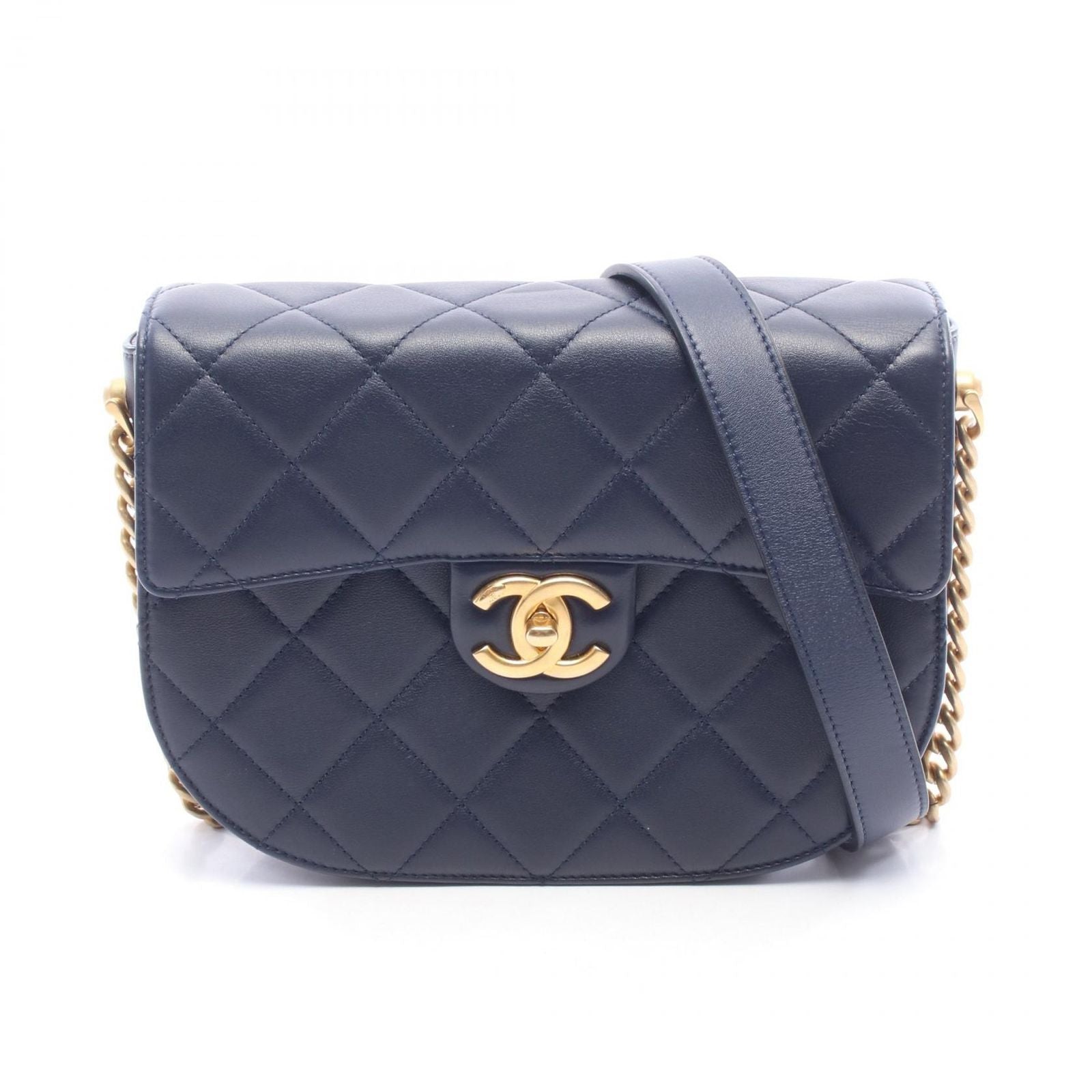 Chanel Shoulder Bag Quilted Navy Leather Chain