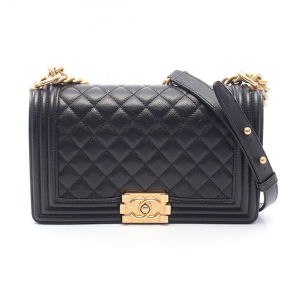 Chanel Shoulder Bag Boy Black Caviar Leather Chain