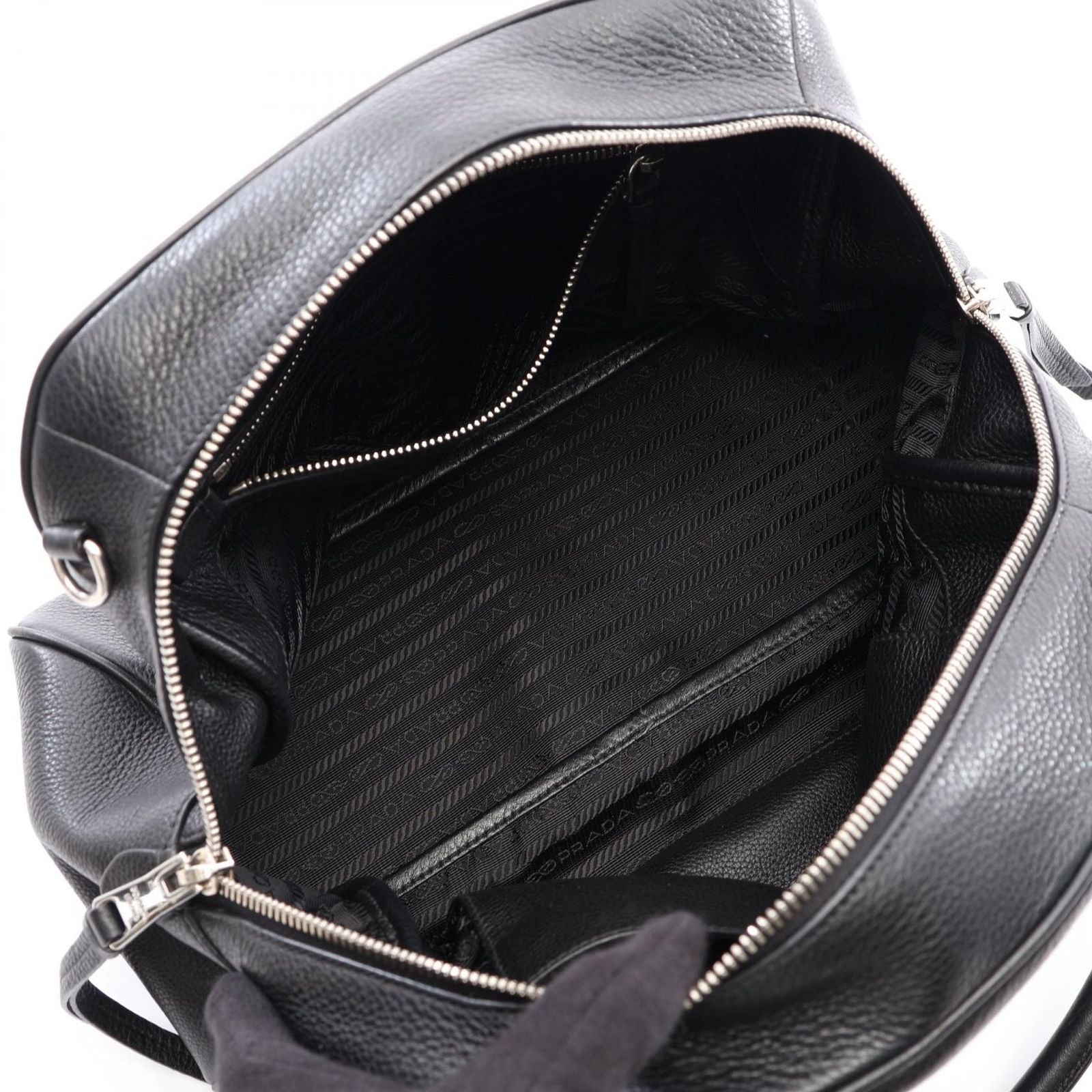 Prada Handbag Logo 2-Way Black Leather Metal — view 3