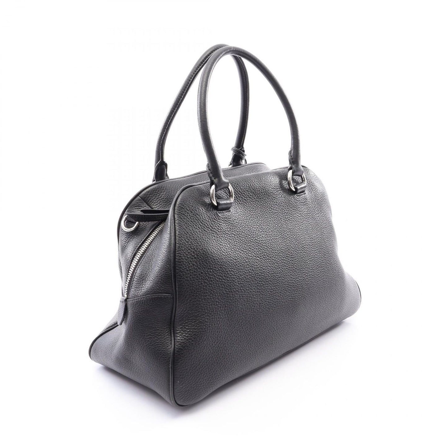 Prada Handbag Logo 2-Way Black Leather Metal — view 2