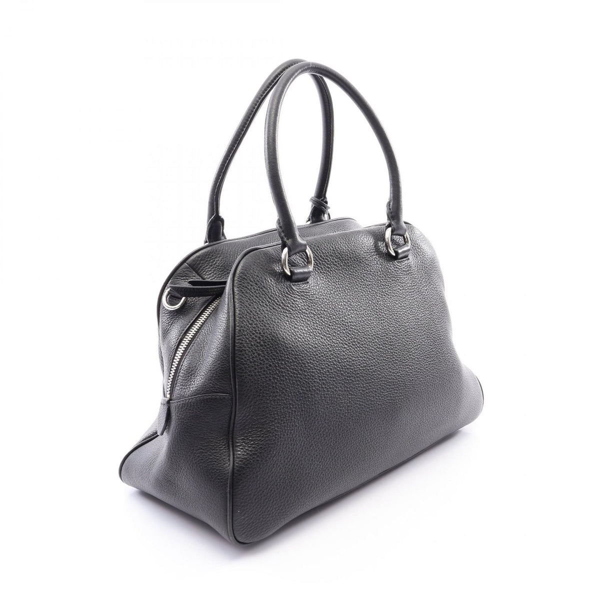 Prada Handbag Logo 2-Way Black Leather Metal — view 2