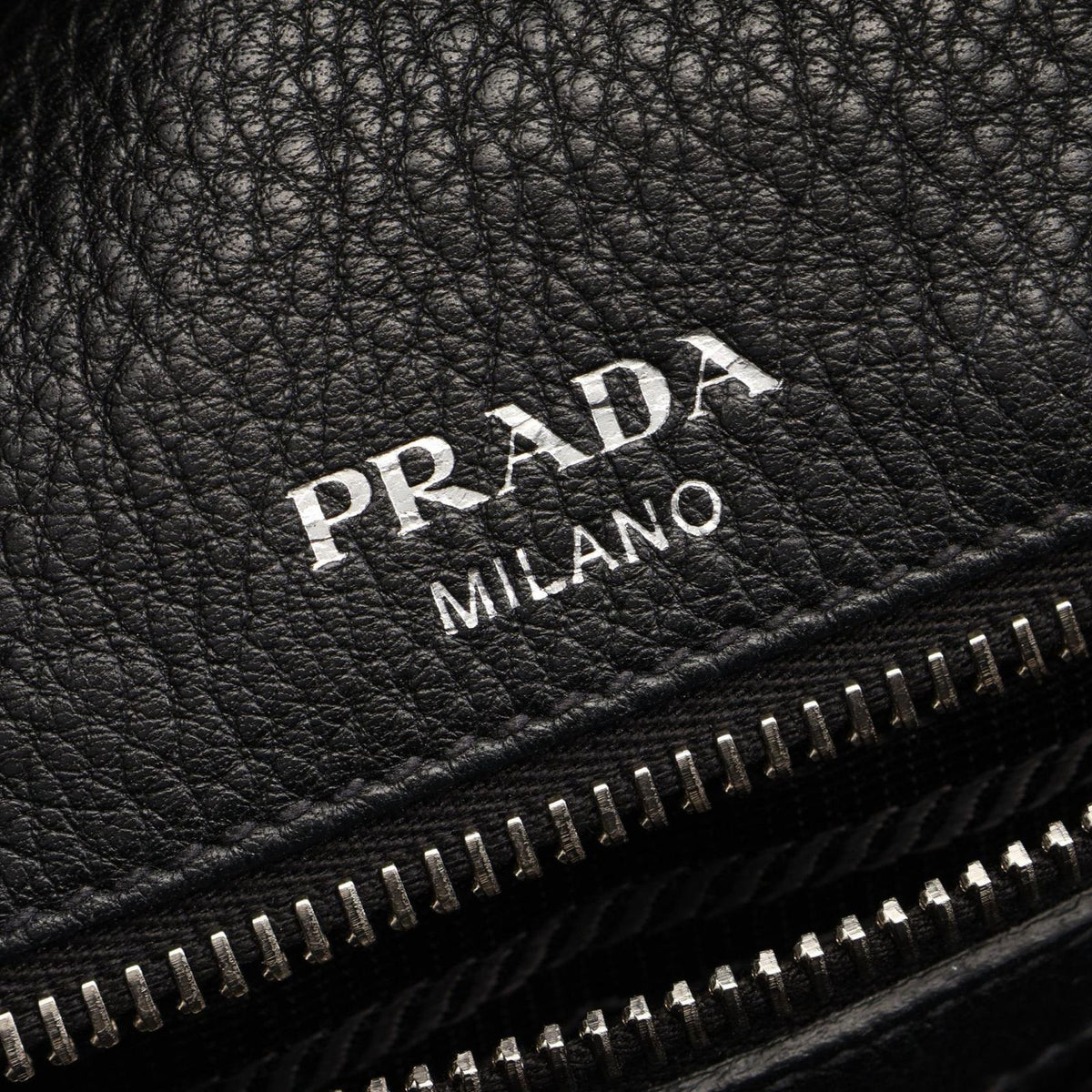 Prada Handbag Logo 2-Way Black Leather Metal — view 4