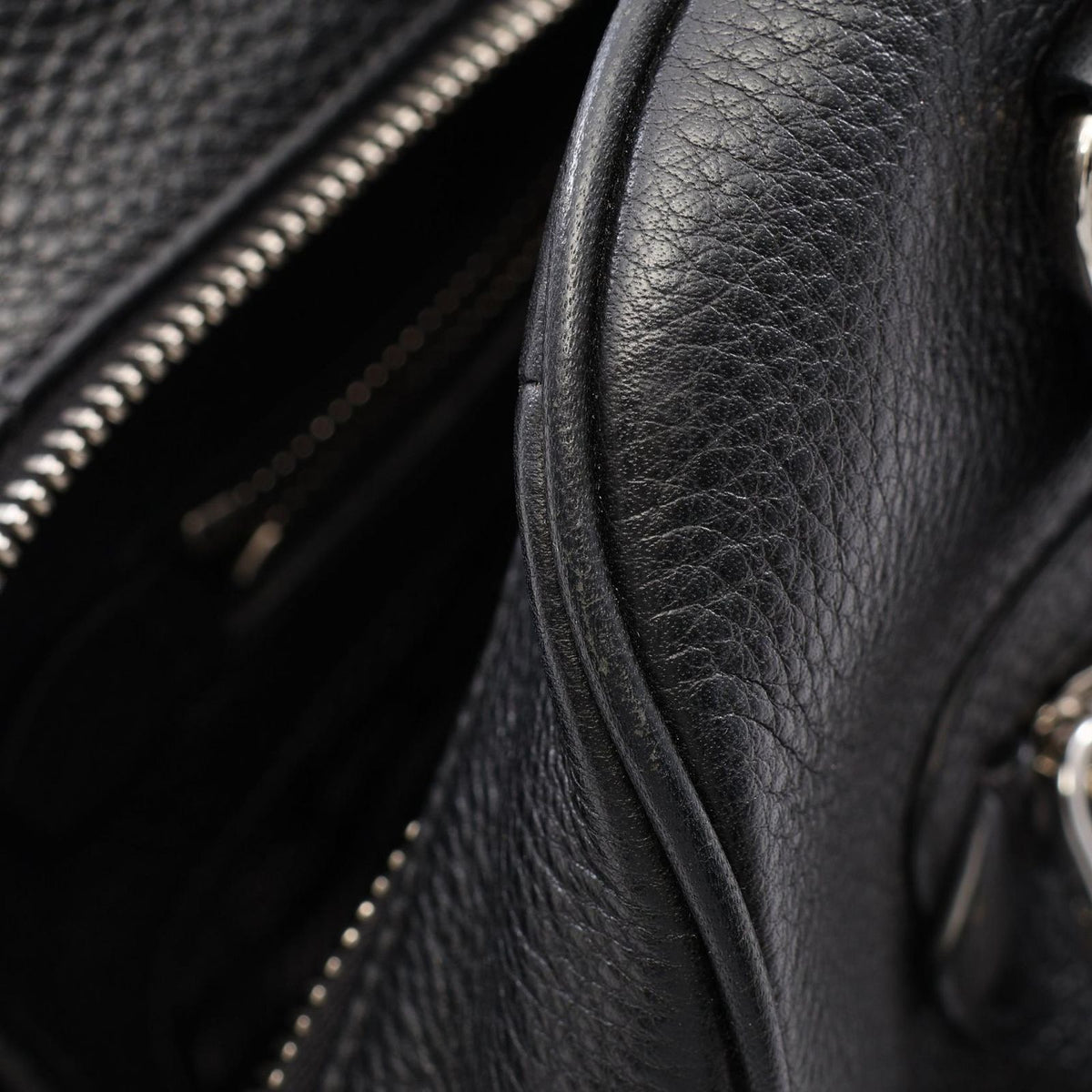 Prada Handbag Logo 2-Way Black Leather Metal — view 5