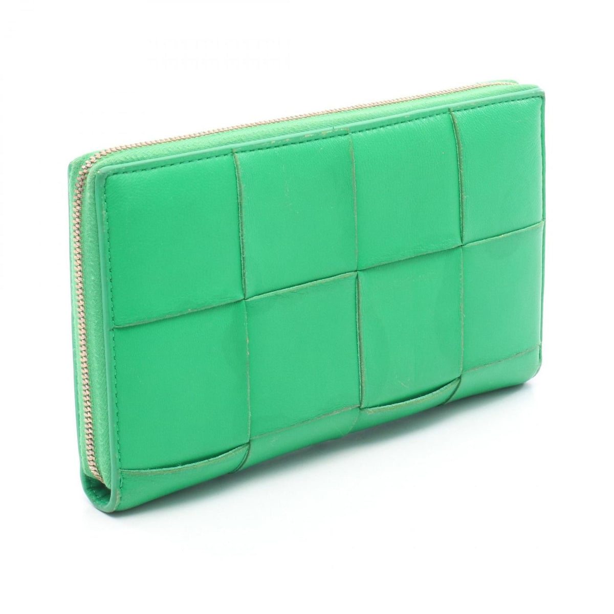 Bottega Veneta Round Wallet Cassette Zip Around Maxi Intrecciato Green Leather — view 2