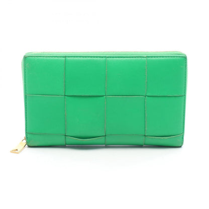 Bottega Veneta Round Wallet Cassette Zip Around Maxi Intrecciato Green Leather