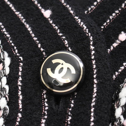 Chanel CC Logo Button Stripe Collarless Cotton Coat — view 7