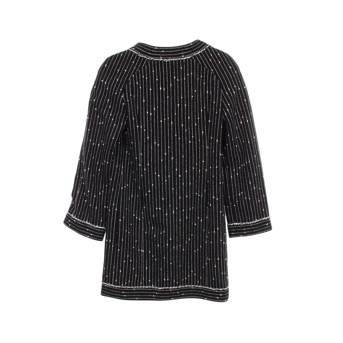 Chanel CC Logo Button Stripe Collarless Cotton Coat — view 2