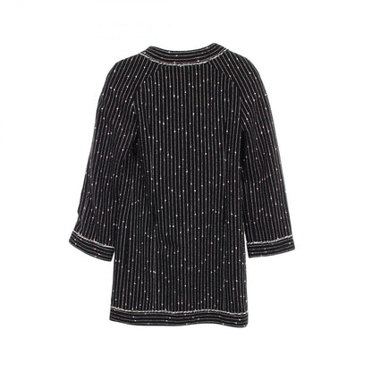 Chanel CC Logo Button Stripe Collarless Cotton Coat — view 2