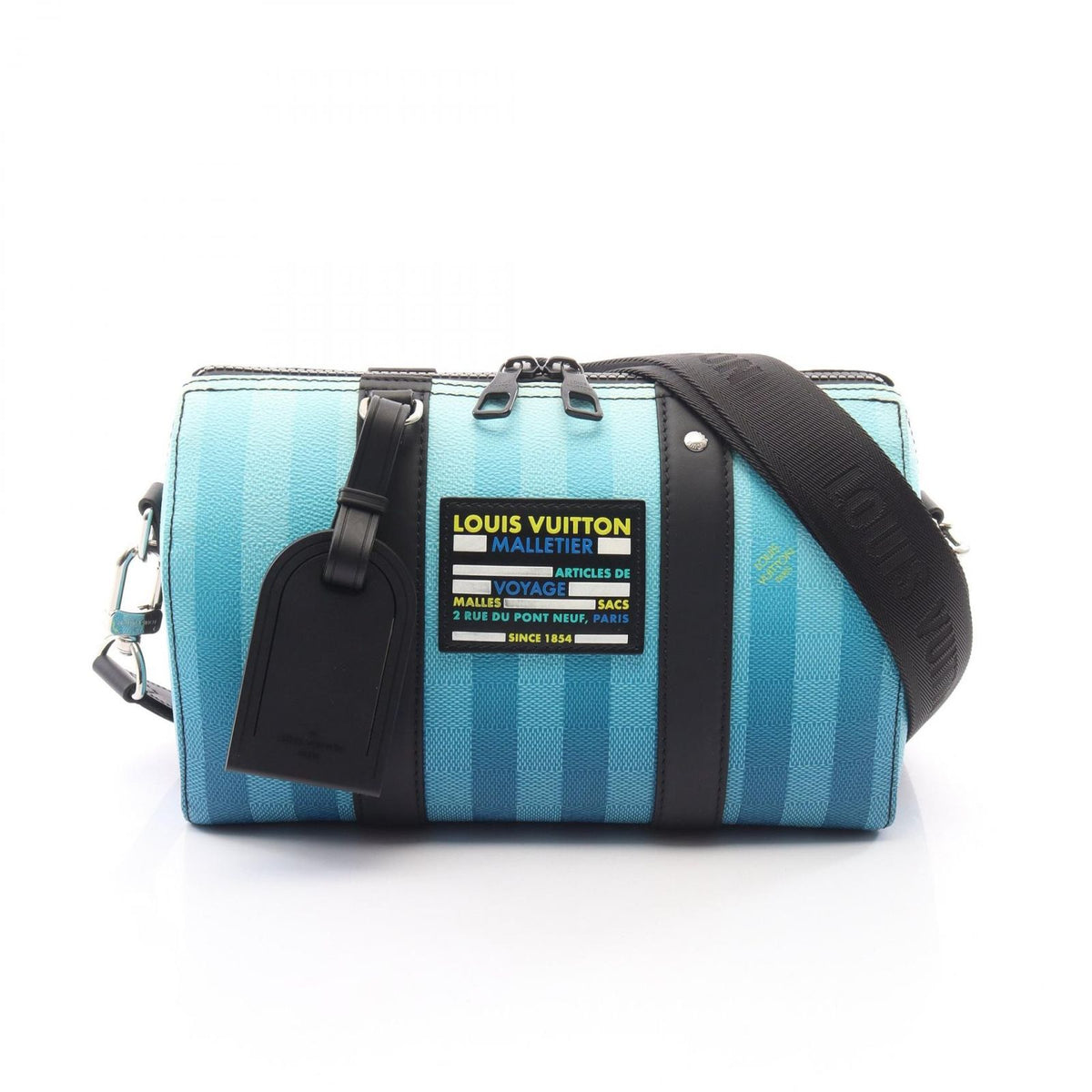 Louis Vuitton Shoulder Bag City Keepall Damier Stripe Blue Vert Leather