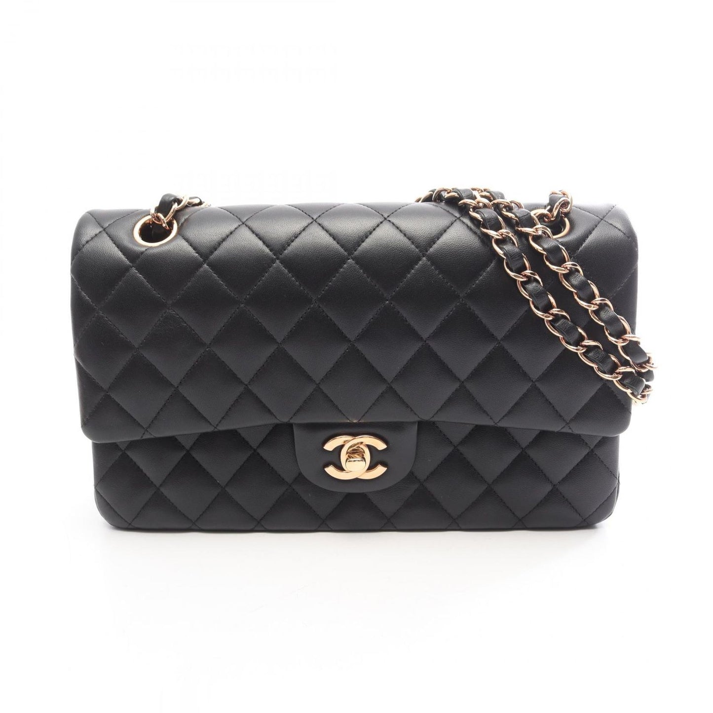 Chanel Shoulder Bag Quilted Double Flap Black Lambskin Chain