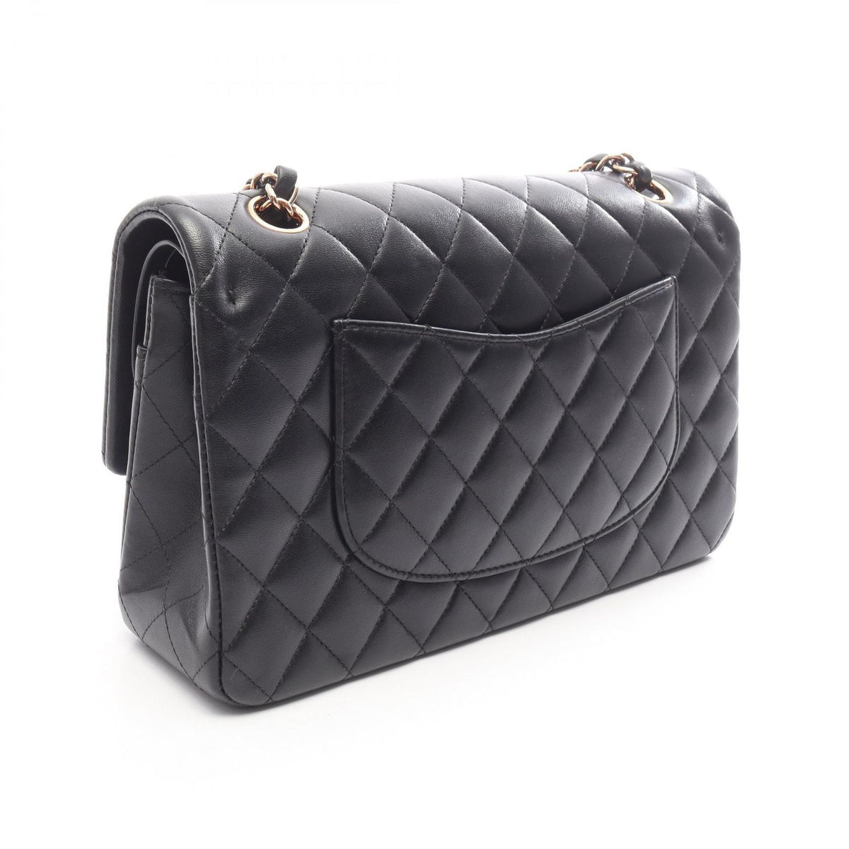 Chanel Shoulder Bag Quilted Double Flap Black Lambskin Chain — view 2