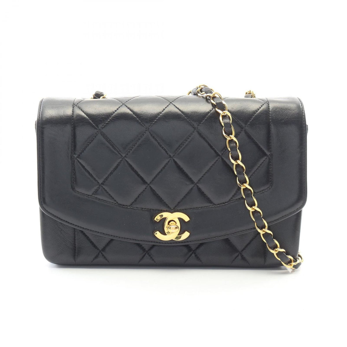 Chanel Shoulder Bag Quilted Diana Flap Black Lambskin Chain