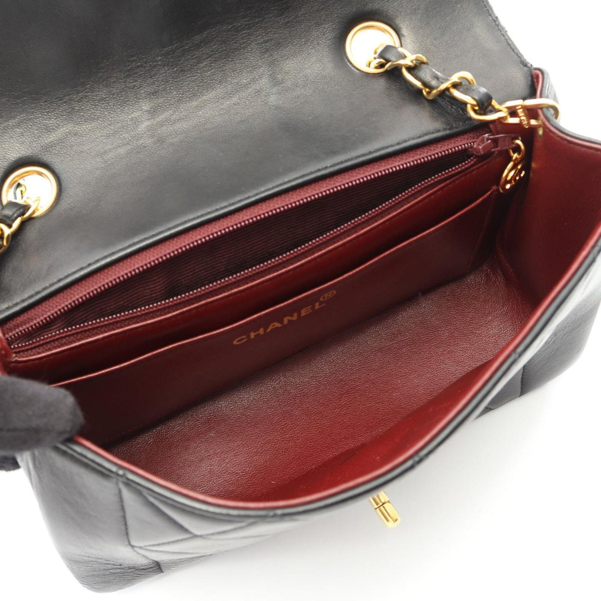 Chanel Shoulder Bag Quilted Diana Flap Black Lambskin Chain — view 3