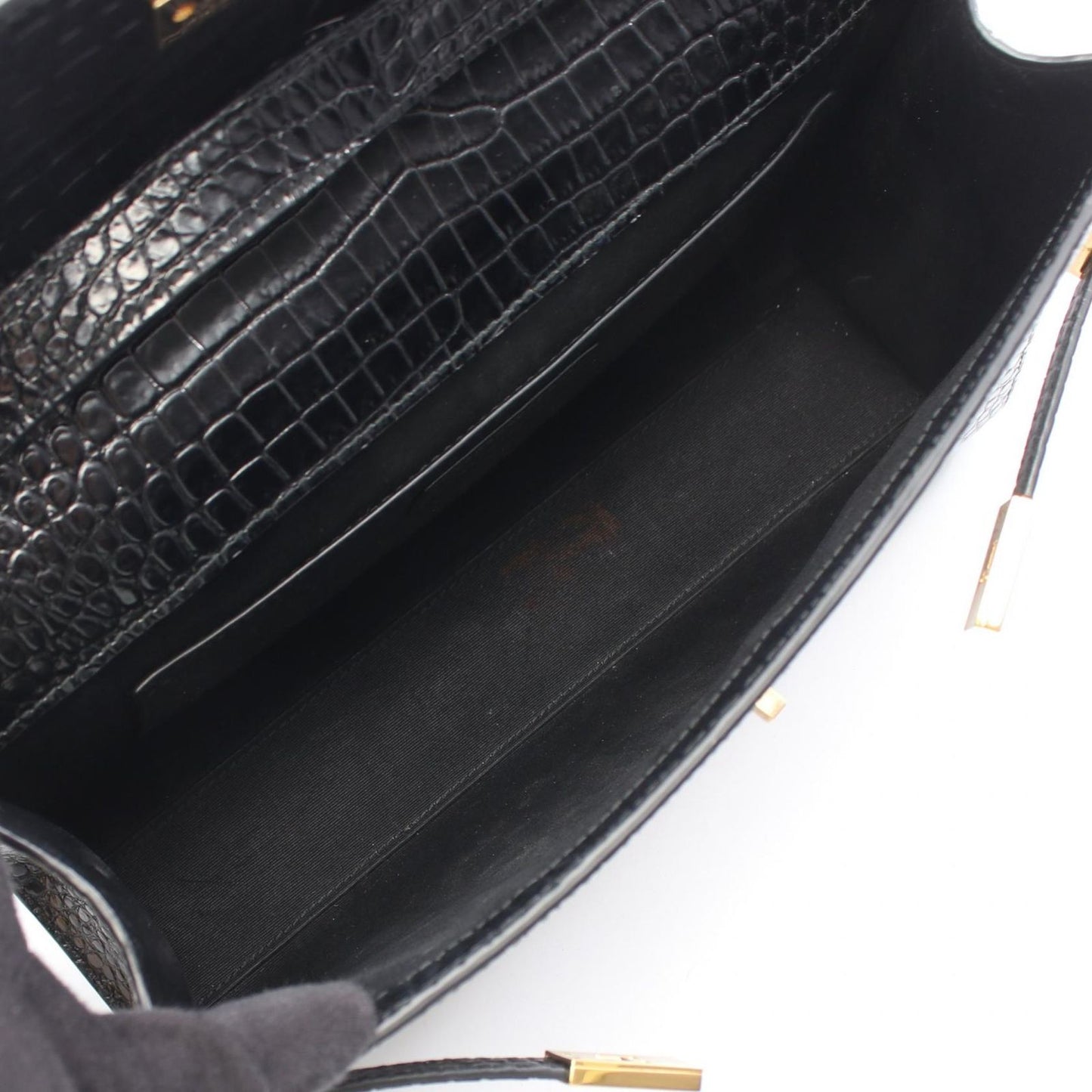 Saint Laurent Paris Shoulder Bag Manhattan Croco Embossed Black Leather — view 3