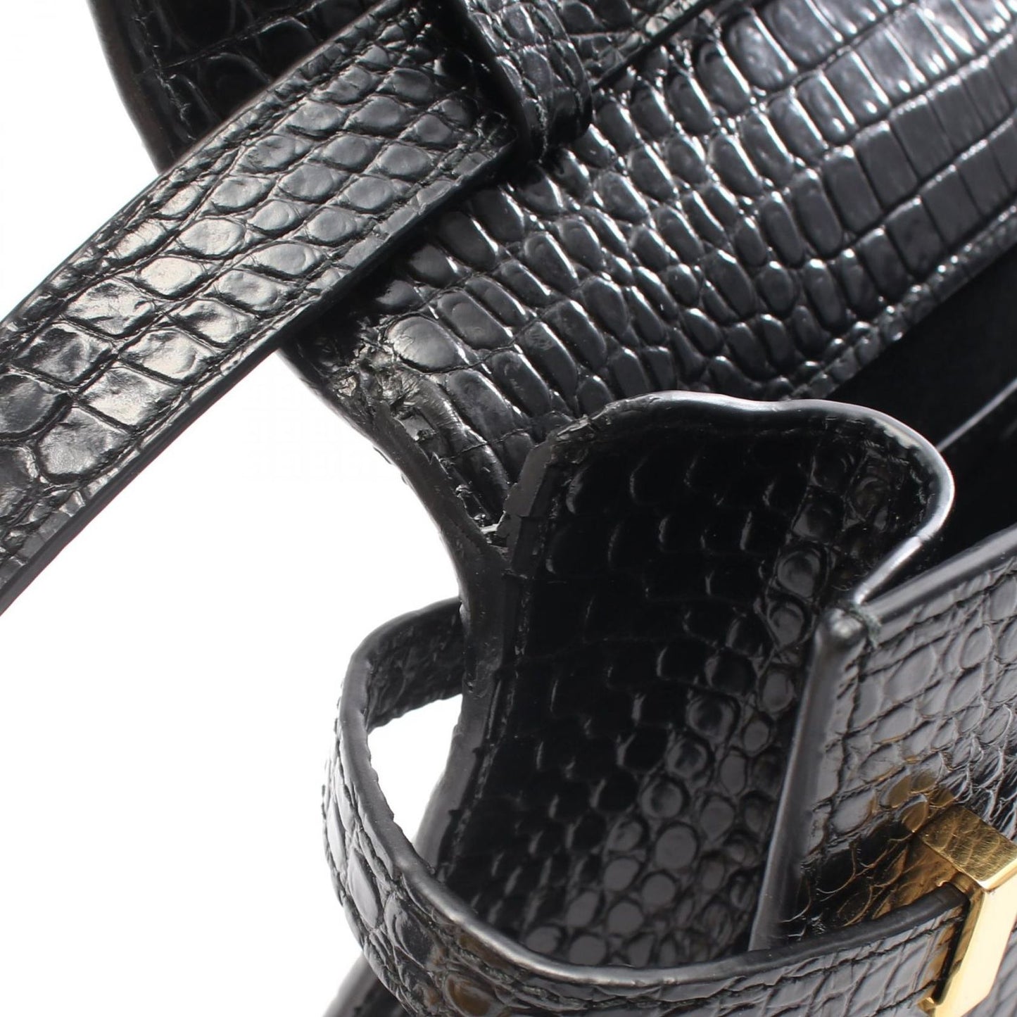 Saint Laurent Paris Shoulder Bag Manhattan Croco Embossed Black Leather — view 7