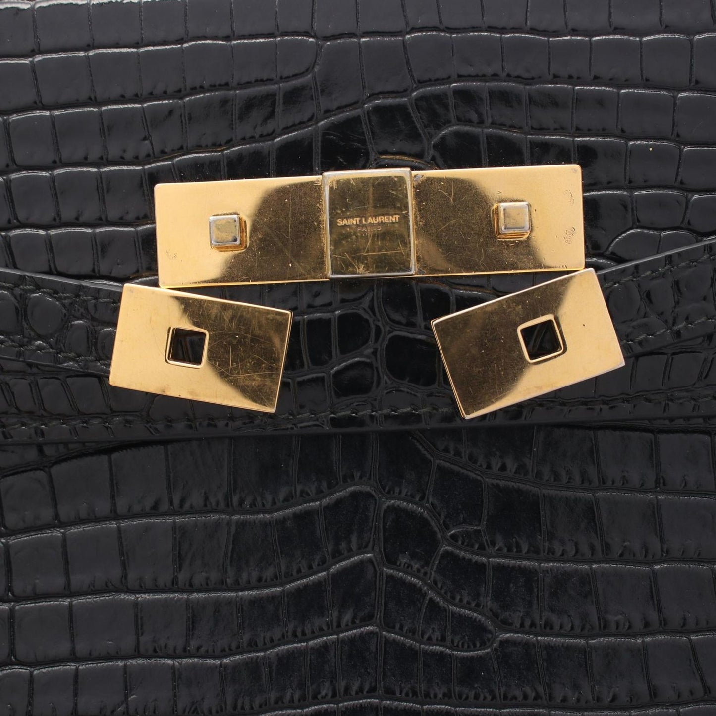 Saint Laurent Paris Shoulder Bag Manhattan Croco Embossed Black Leather — view 5