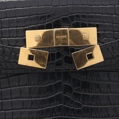 Saint Laurent Paris Shoulder Bag Manhattan Croco Embossed Black Leather — view 5