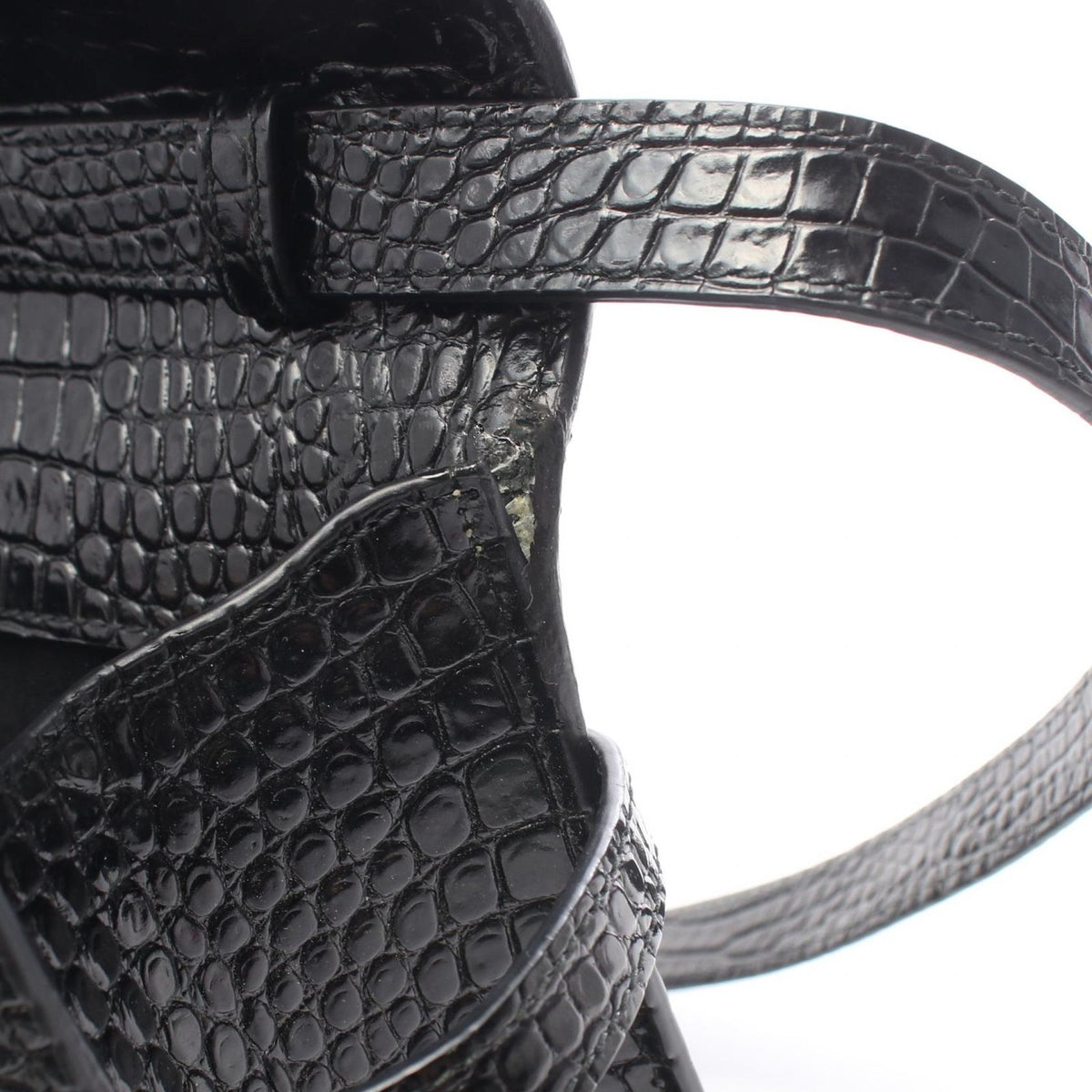Saint Laurent Paris Shoulder Bag Manhattan Croco Embossed Black Leather — view 6