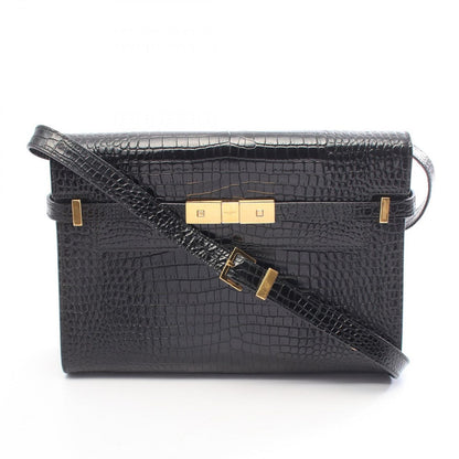 Saint Laurent Paris Shoulder Bag Manhattan Croco Embossed Black Leather