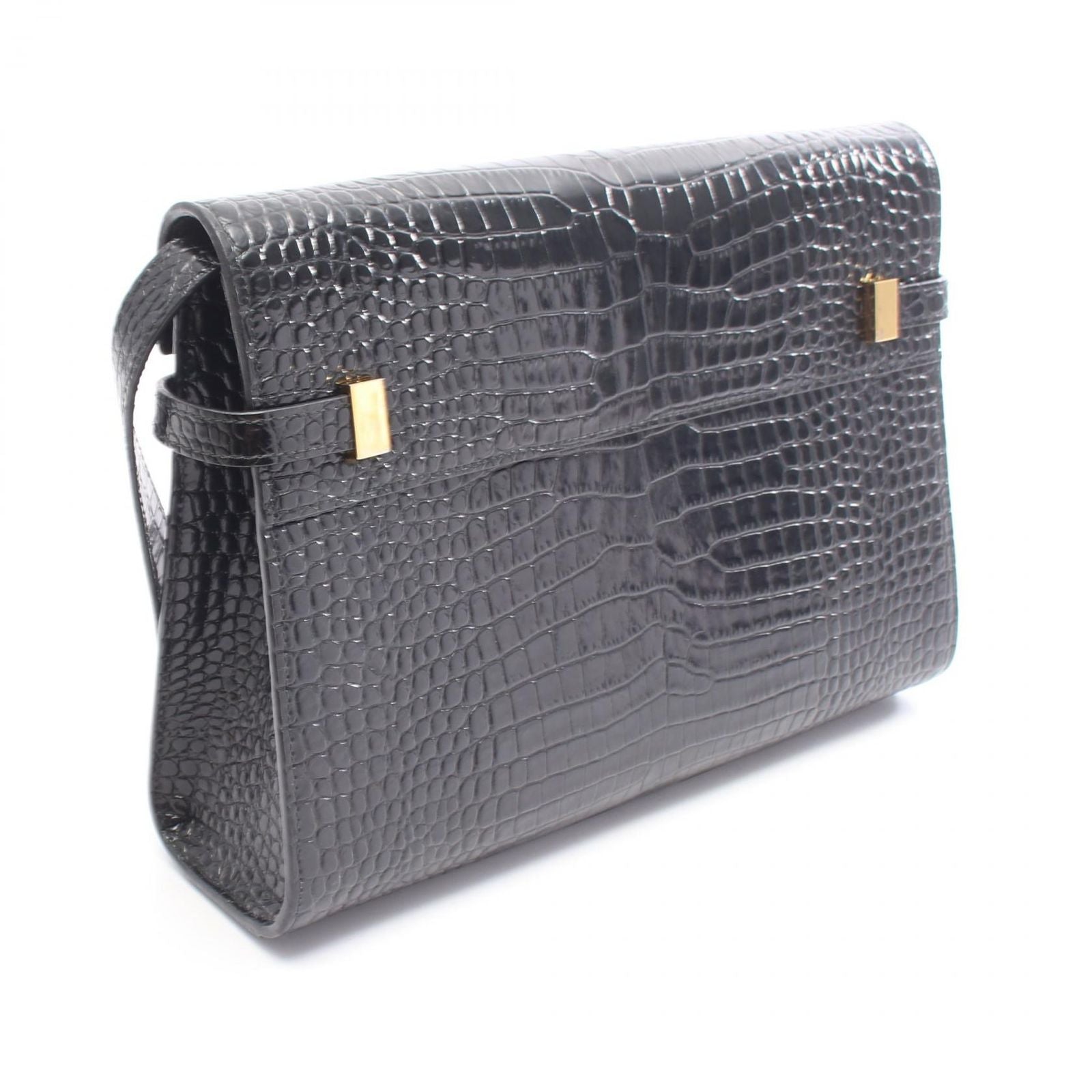 Saint Laurent Paris Shoulder Bag Manhattan Croco Embossed Black Leather — view 2
