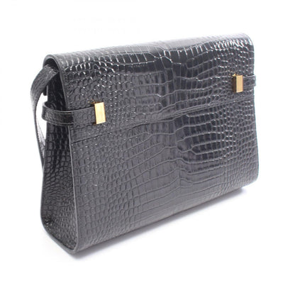 Saint Laurent Paris Shoulder Bag Manhattan Croco Embossed Black Leather — view 2