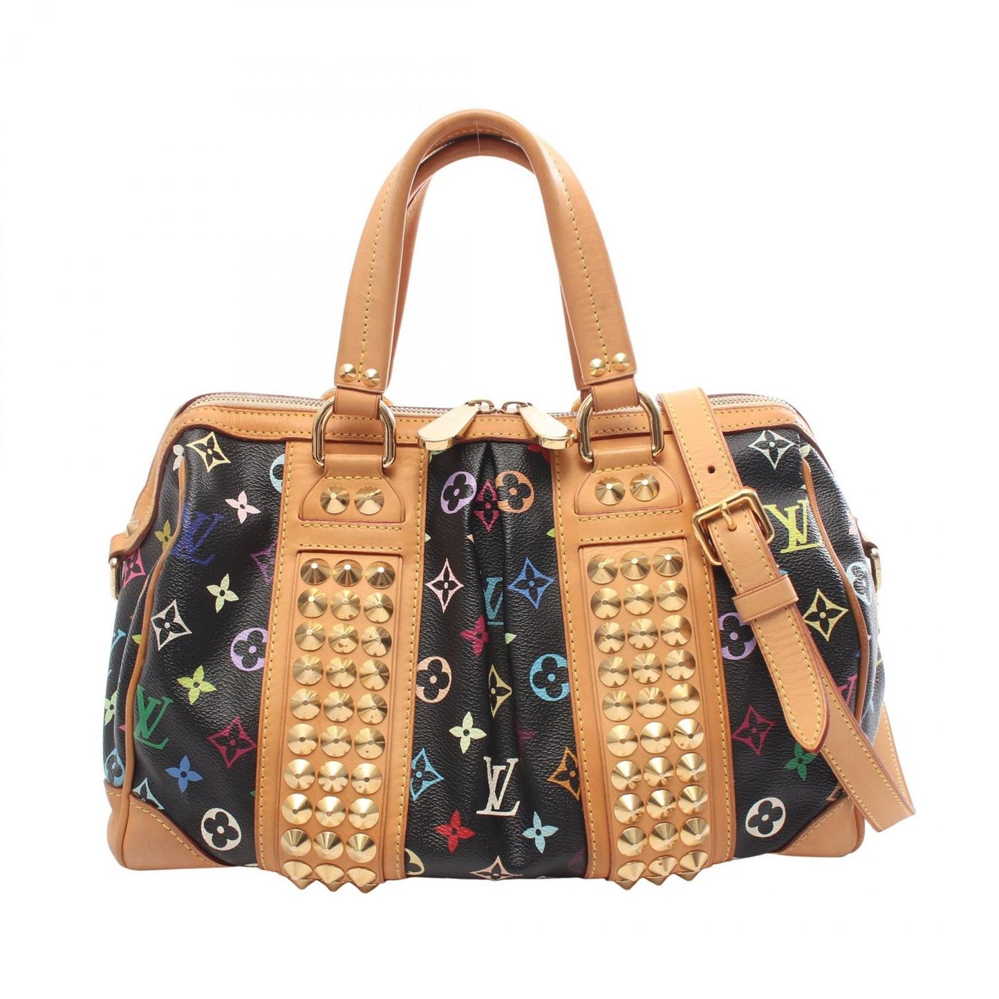 Louis Vuitton Handbag Courtney MM Monogram Multicolor Noir 2-Way Leather