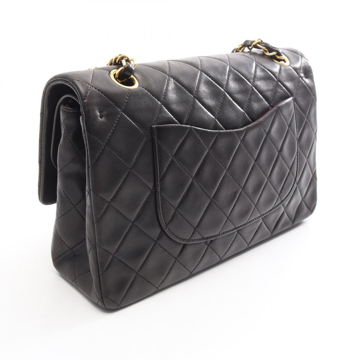 Chanel Shoulder Bag Quilted Double Flap Black Lambskin Chain — view 2