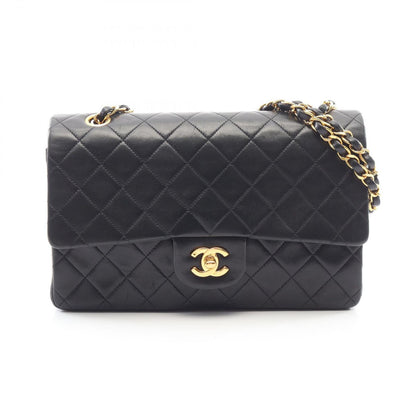 Chanel Shoulder Bag Quilted Double Flap Black Lambskin Chain