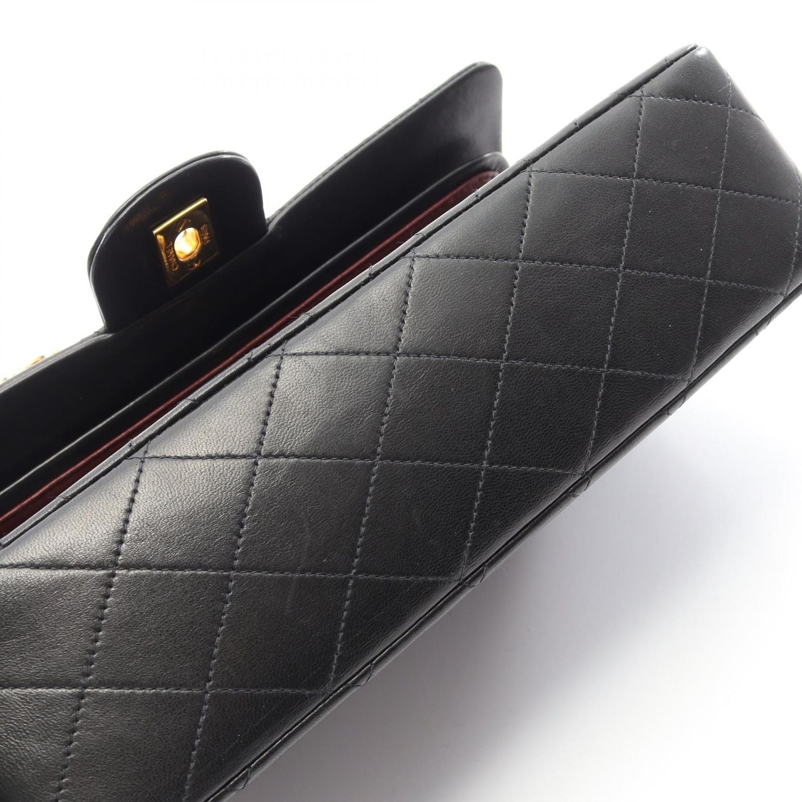 Chanel Shoulder Bag Quilted Double Flap Black Lambskin Chain — view 8