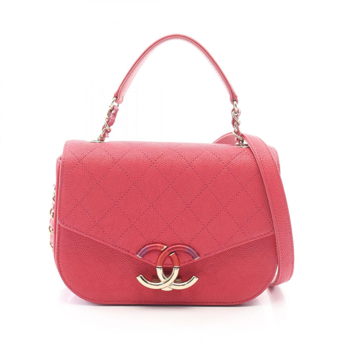 Chanel Shoulder Bag CC Logo Top Handle Flap Quilted 2-Way Magenta Caviar