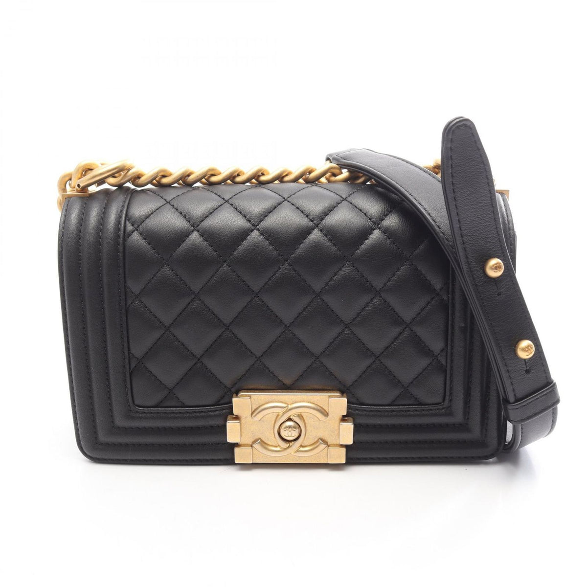 Chanel Shoulder Bag Boy Small Black Lambskin Chain