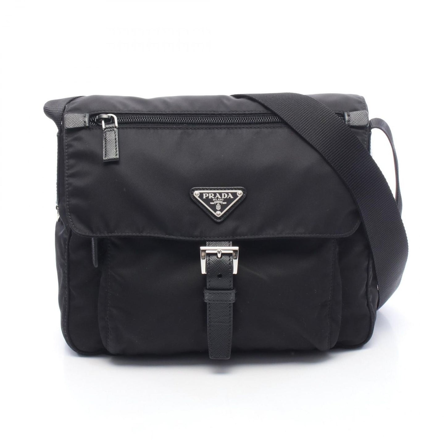 Prada Shoulder Bag Black Nylon Leather Triangle Logo