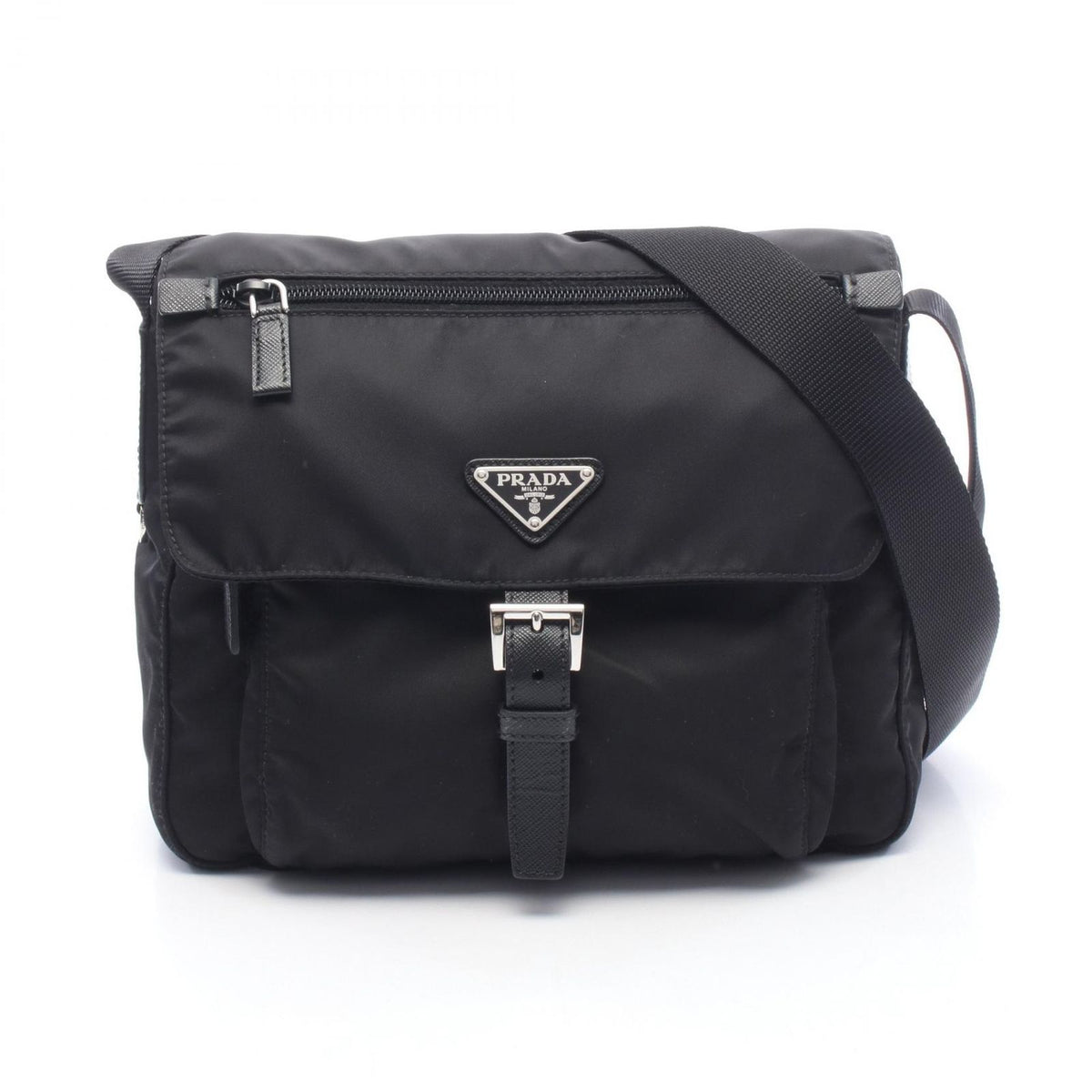 Prada Shoulder Bag Black Nylon Leather Triangle Logo