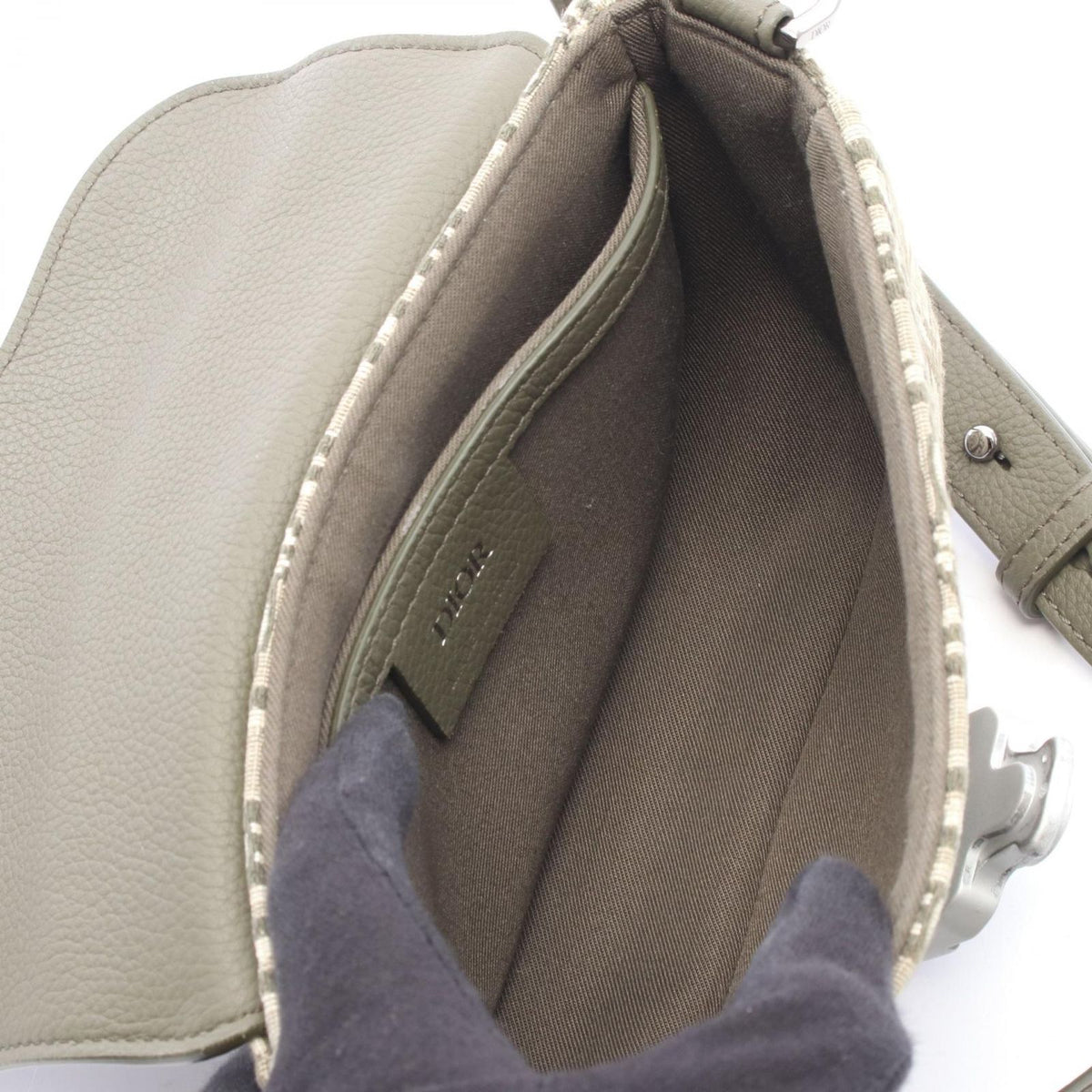 Dior Shoulder Bag Saddle Messenger Mini Oblique Khaki Ivory Canvas Leather — view 3