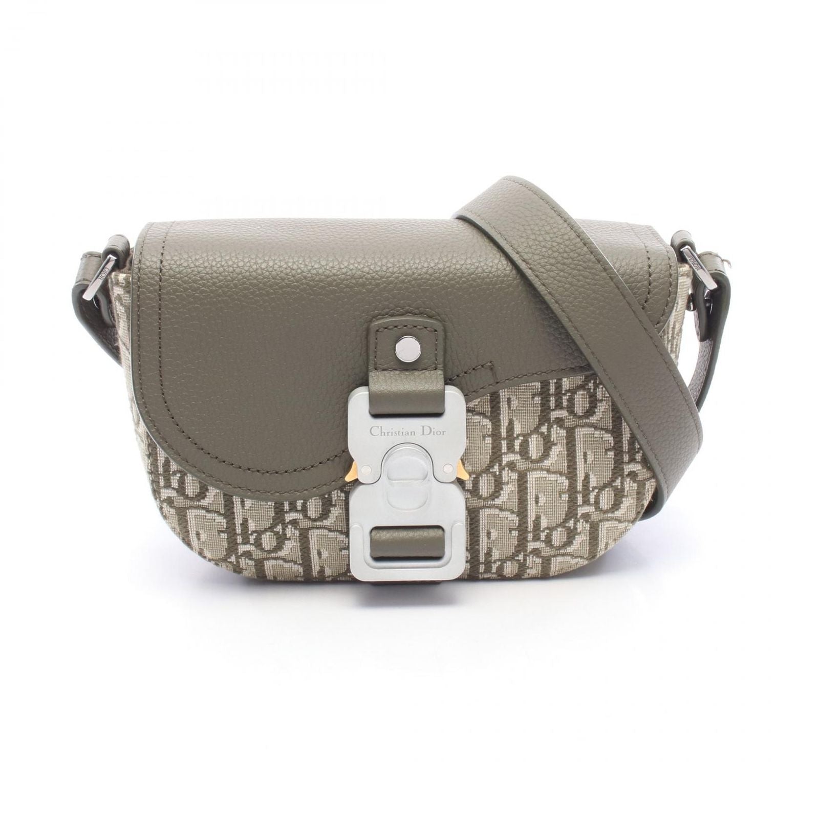 Dior Shoulder Bag Saddle Messenger Mini Oblique Khaki Ivory Canvas Leather