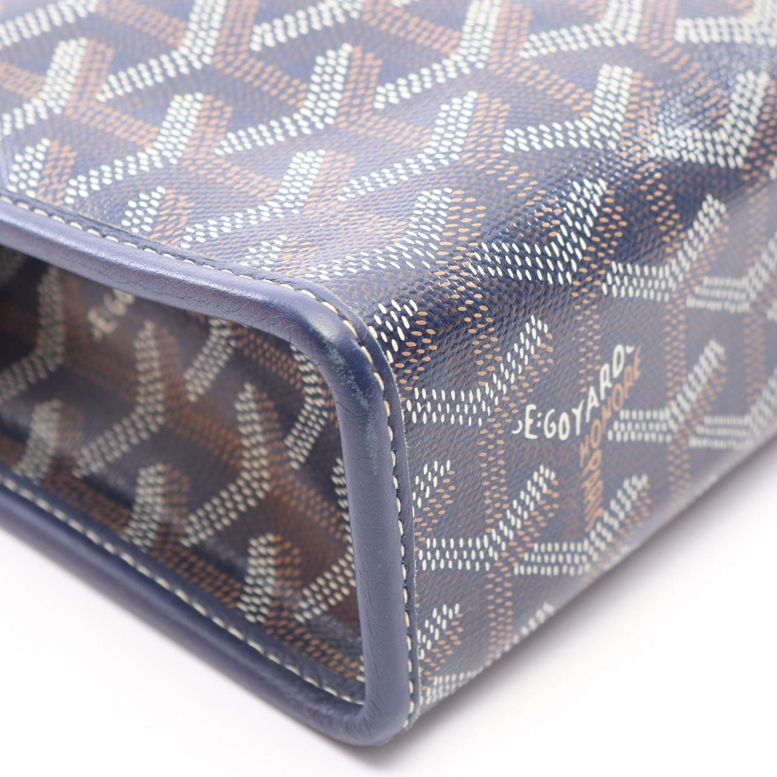 Goyard Clutch Jouvence MM Navy Brown White Leather Pouch — view 6