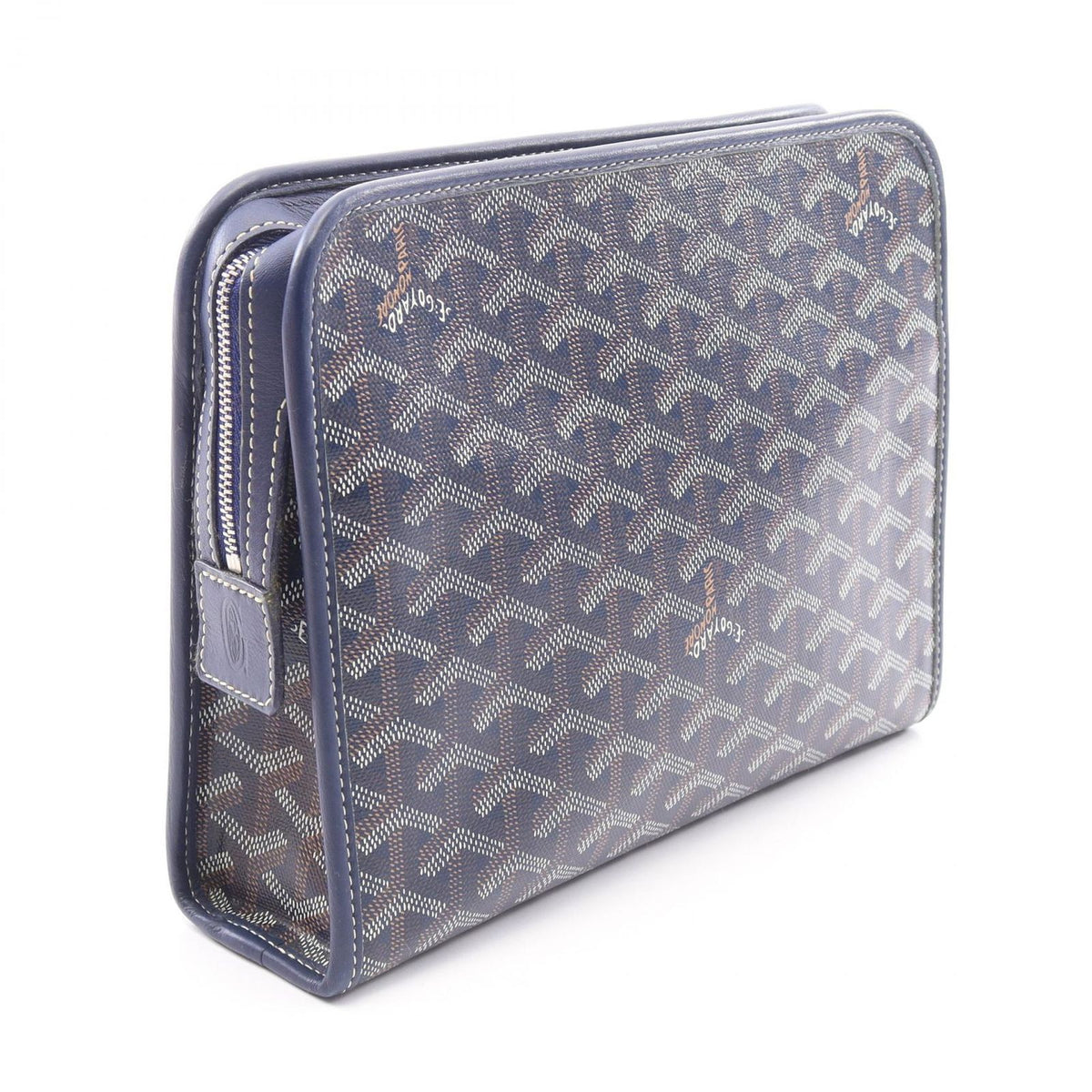 Goyard Clutch Jouvence MM Navy Brown White Leather Pouch — view 2