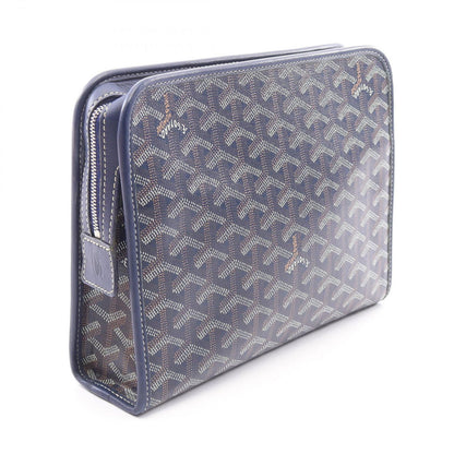 Goyard Clutch Jouvence MM Navy Brown White Leather Pouch — view 2