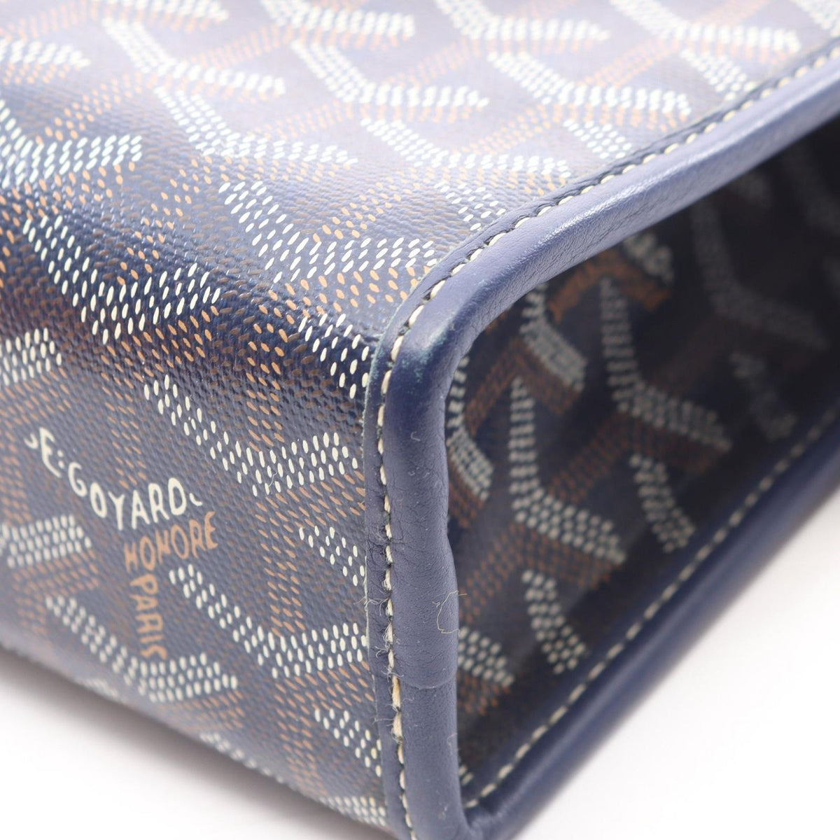 Goyard Clutch Jouvence MM Navy Brown White Leather Pouch — view 7