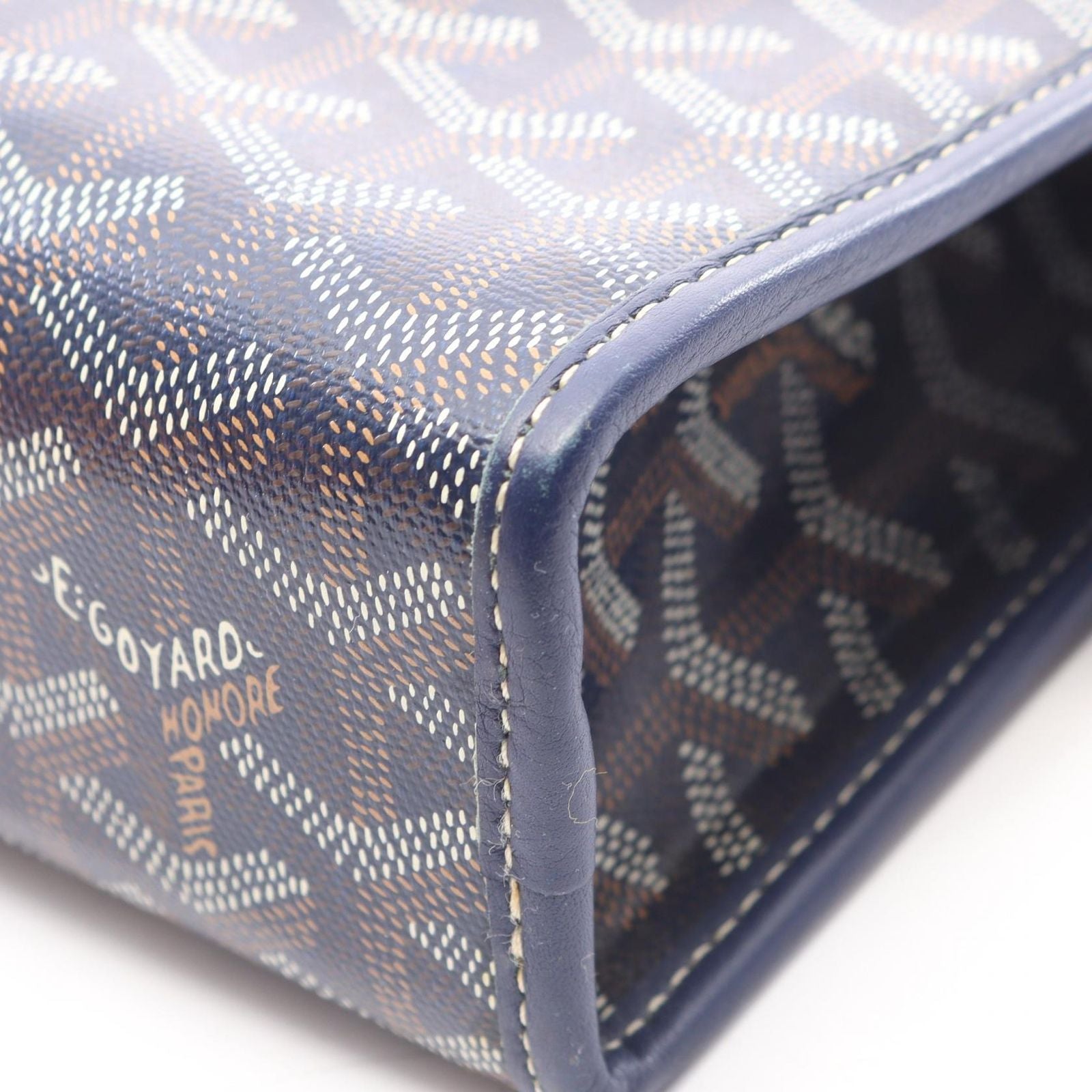 Goyard Clutch Jouvence MM Navy Brown White Leather Pouch — view 7