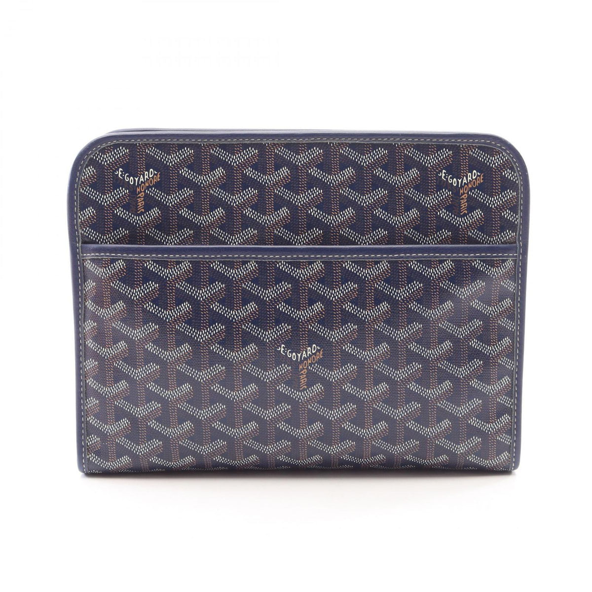 Goyard Clutch Jouvence MM Navy Brown White Leather Pouch