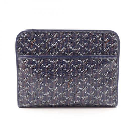 Goyard Clutch Jouvence MM Navy Brown White Leather Pouch