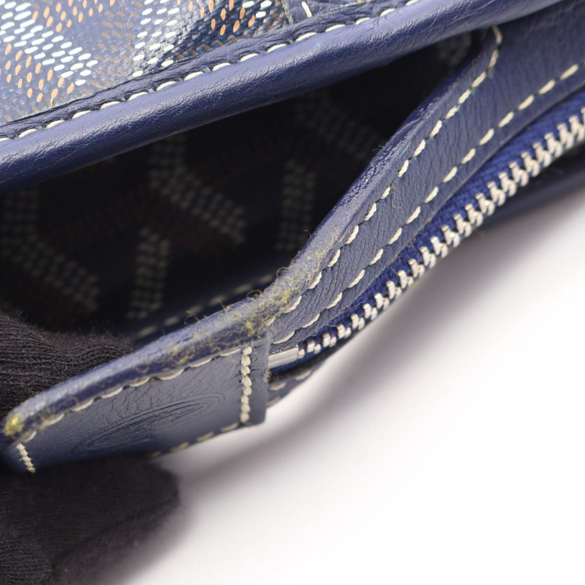 Goyard Clutch Jouvence MM Navy Brown White Leather Pouch — view 8