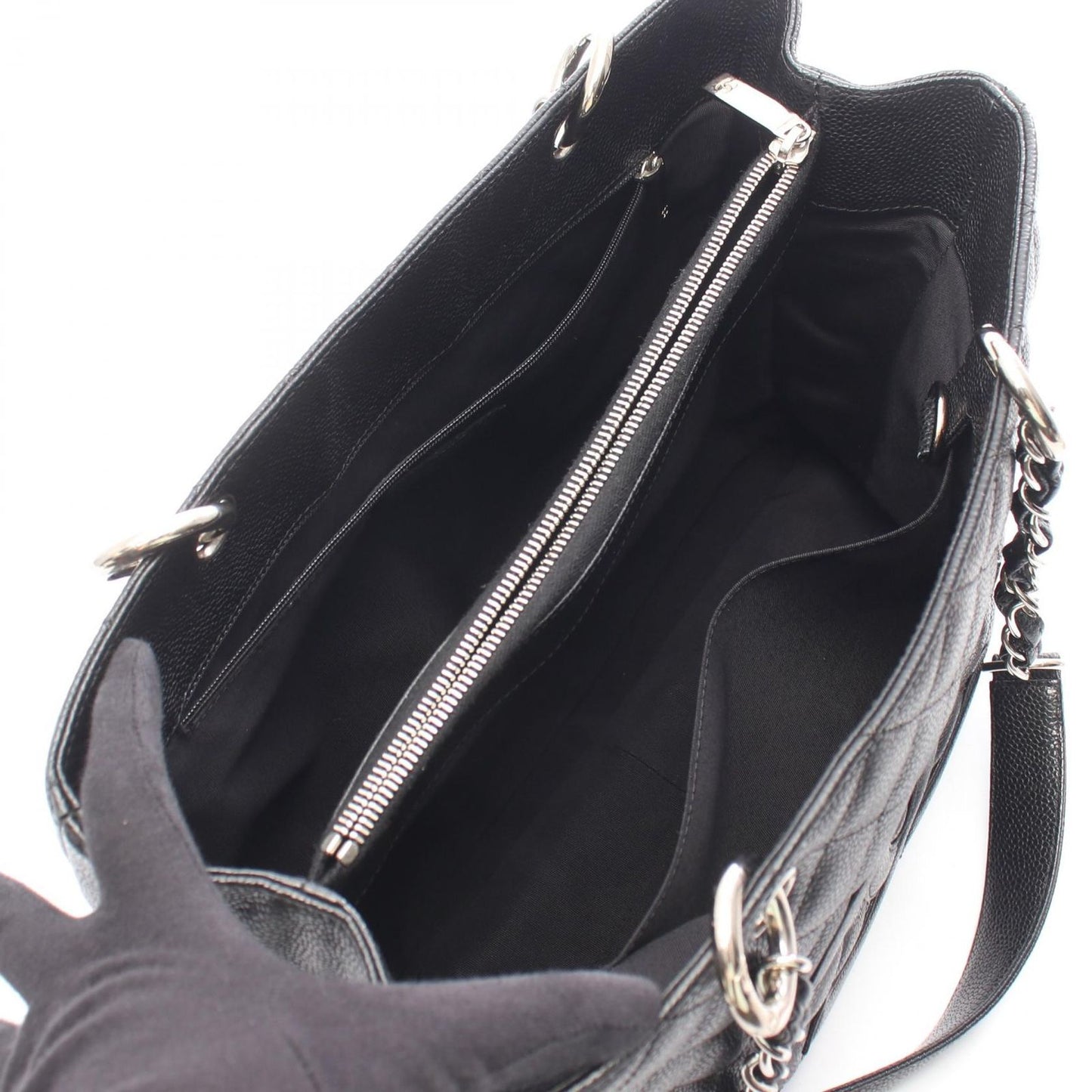 Chanel Tote Quilted Grand Shopping GST Black Caviar Leather Chain — view 3