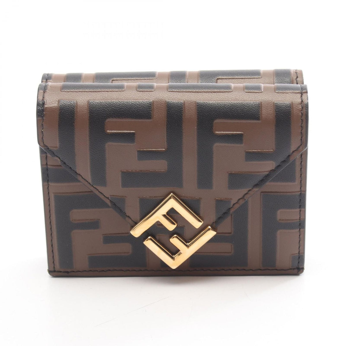 Fendi Trifold Wallet FF Diamond Brown Black Leather