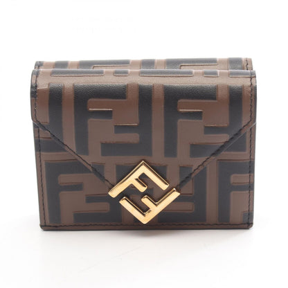 Fendi Trifold Wallet FF Diamond Brown Black Leather