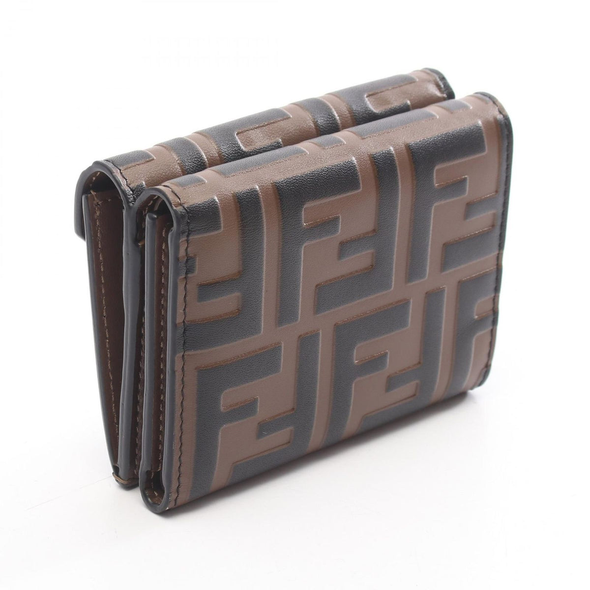 Fendi Trifold Wallet FF Diamond Brown Black Leather — view 2