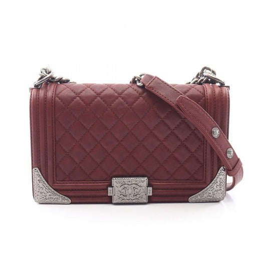 Chanel Shoulder Bag Boy Bordeaux Leather Chain